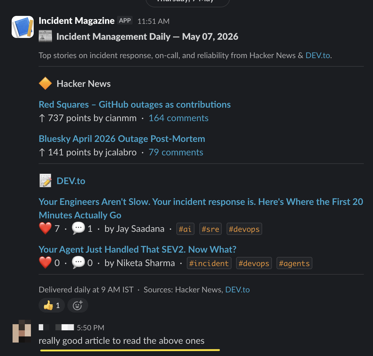 Incident Magazine weekly digest in Slack